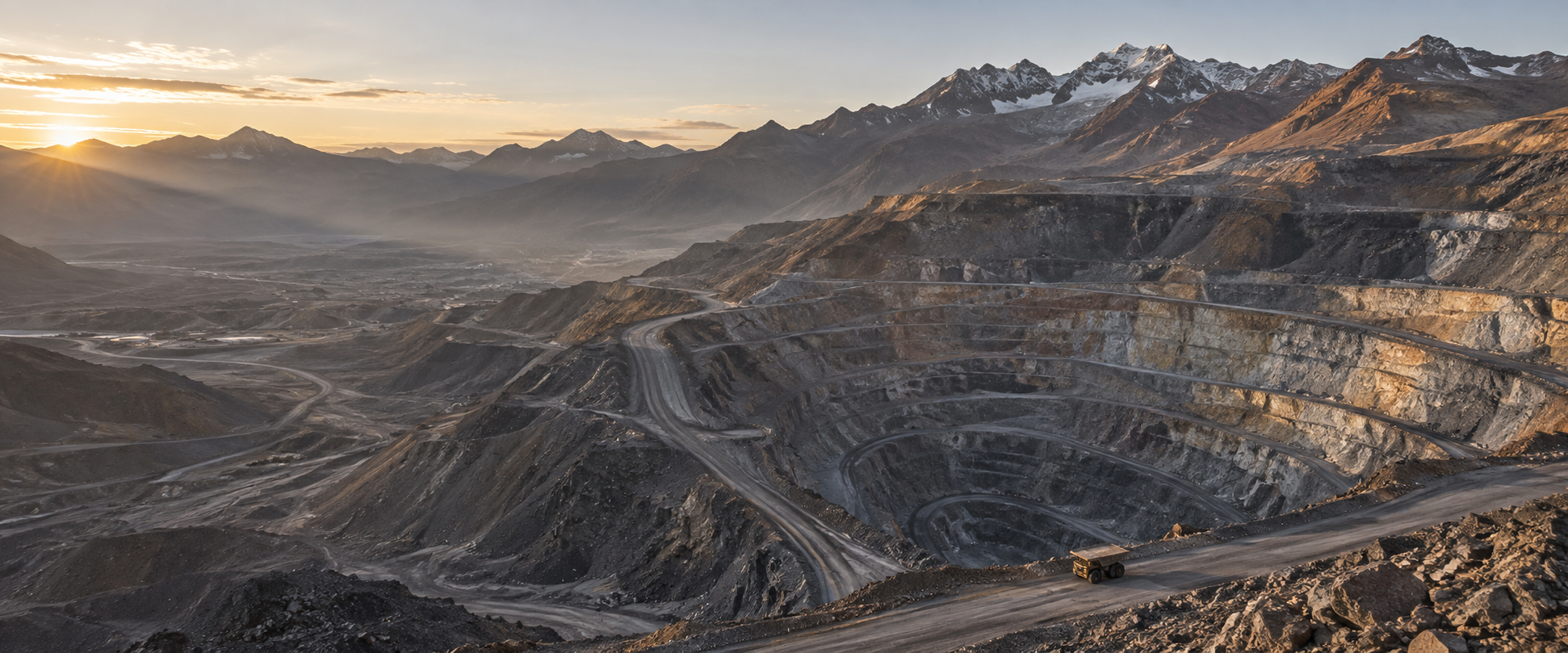 Vista aérea de una mina a tajo abierto en los Andes peruanos